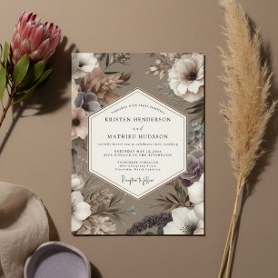 Taupe Moody Blommig Romantisk Bröllop Inbjudningar