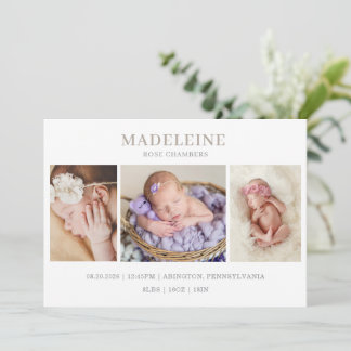 Taupe Muted Gray Photo Baby Announcement Card Inbjudningar