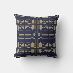 Taupe Navy Mediterranean Larle Tile Mosaics Motif Kudde