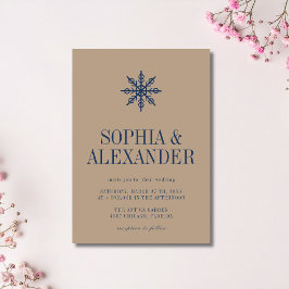Taupe & Navy Minimalistisk Vinter Snöflinga Bröllo Inbjudningar