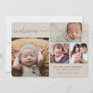 Taupe Neutralt Bebis Annonsering Foto Collage Kort