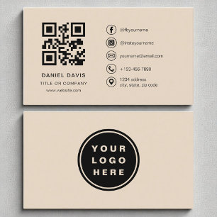 Taupe Neutralt Professionell Company Logotyp QR-ko Visitkort