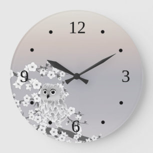 Taupe-nummer för Cute Uggla Beige Stor Klocka