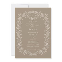 Taupe och Beige Blommig Linjekonst