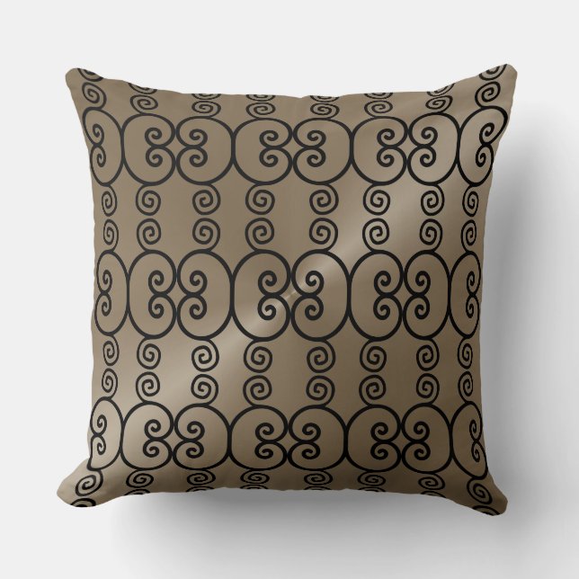Taupe- och Black Modern Ornament Mönster Pillows Kudde (Framsida)