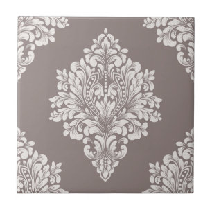 Taupe och Cream Damask Kakelplatta