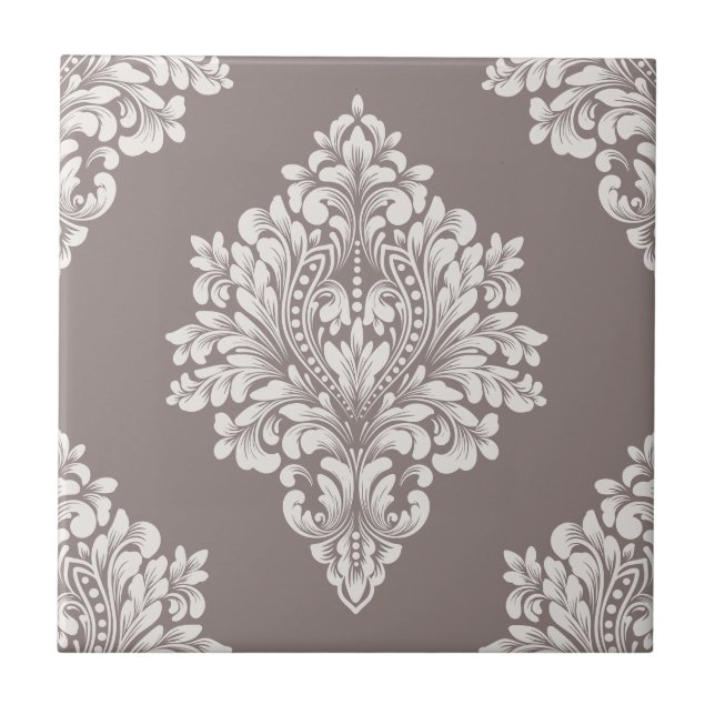 Taupe och Cream Damask Kakelplatta (Framsidan)