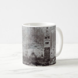 Taupe och Cyan Förfallna Siluett Vy över Venedig I Kaffemugg