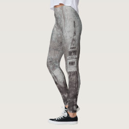 Taupe och Cyan Förfallna Siluettvy Venedig Italien Leggings