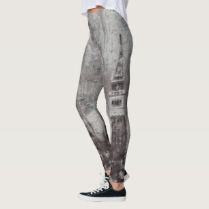 Taupe och Cyan Förfallna Siluettvy Venedig Italien Leggings