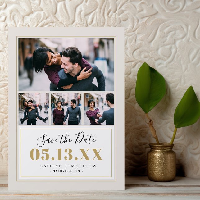Taupe och Guld 4 Photo Save Date (Skapare uppladdad)