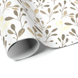 Taupe och Guld Decoupage Löv Mönster Presentpapper