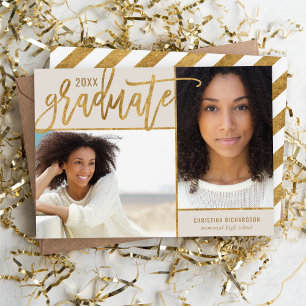Taupe och Guld Faux Foil 2 Photo Studenten Meddelande