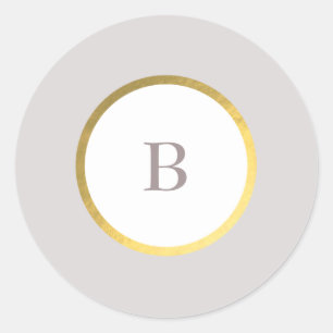 Taupe och guldcirkel Monogram Bröllop Runt Klistermärke