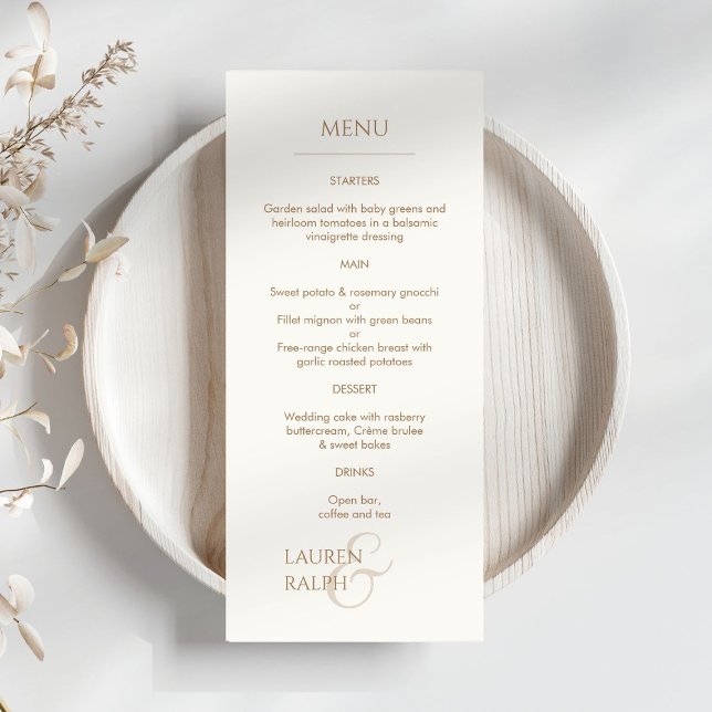 Taupe och Ivory Monogrammed Bröllop Menu Program (Skapare uppladdad)