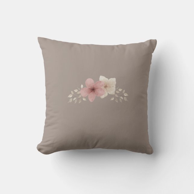 Taupe och Rosa Blommigt Dekorativ kudde (Framsida)