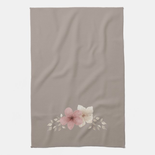 Taupe och Rosa Blommigt Kitchen Towel | Elegant -  Kökshandduk (Vertikal)