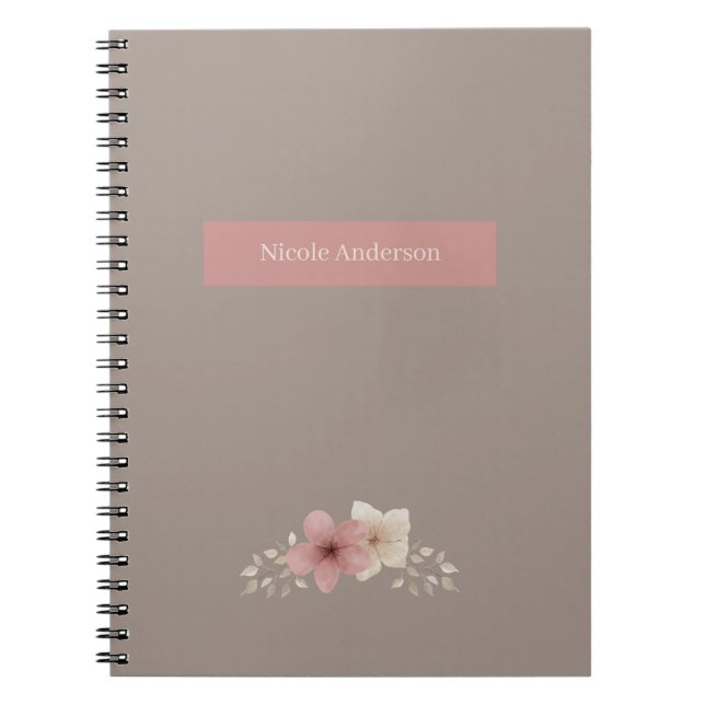 Taupe och Rosa Blommigt Spiral bärbar dator Anteckningsbok (Framsidan)