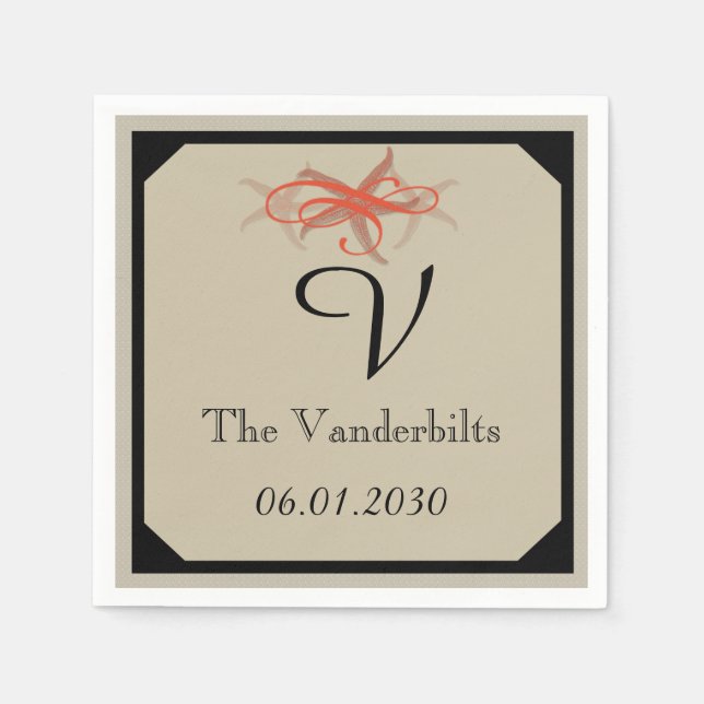 Taupe och Tangerine Seaside Bröllop Pappersservett (Framsidan)