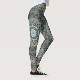 Taupe och Teal Mandala med stamsymmetri Leggings