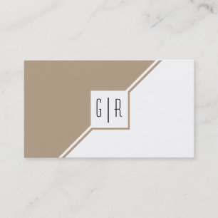 Taupe och vit monogram modern geometri visitkort