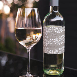 Taupe och vit rustik Blommigt Personlig Bröllop Vinflaska Etikett