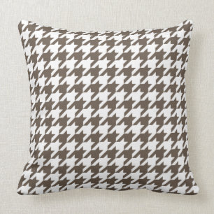 Taupe och White Houndstooth Mönster Kudde