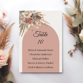 Taupe pampas grass wedding table number names card OSA kort