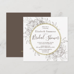 Taupe Peony Blommigt Modern Toile Möhippa Inbjudningar