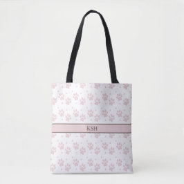Taupe & Pink Paw Print Tote Bag – Personalized Tygkasse