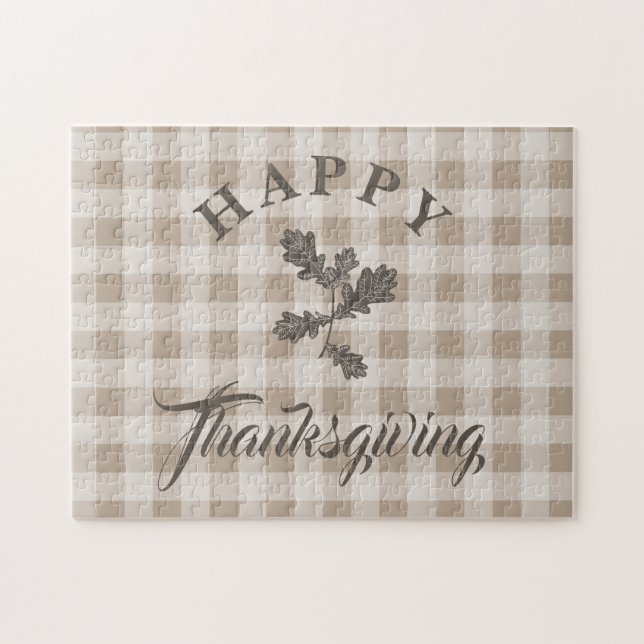 Taupe Play Modern Foliage Happy thanksgiving Pussel (Horisontell)