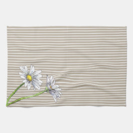 Taupe-randig blommig akvarelldaisy kökshandduk