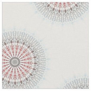 Taupe Red Blue White Mandala Tyg