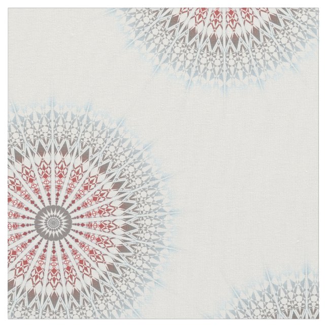 Taupe Red Blue White Mandala Tyg (Närbild)