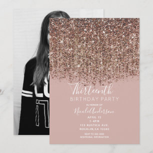 Taupe Rodnad Rosa Rosa Guld Glitter Födelsedag Fot Inbjudningar