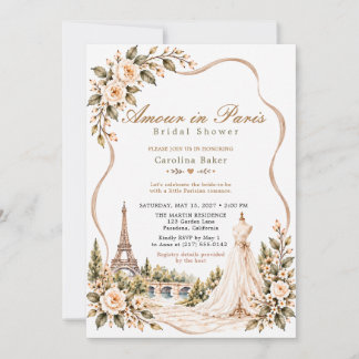 Taupe Romantiskt Pariskt Blommigt Bröllop Bröllops Inbjudningar