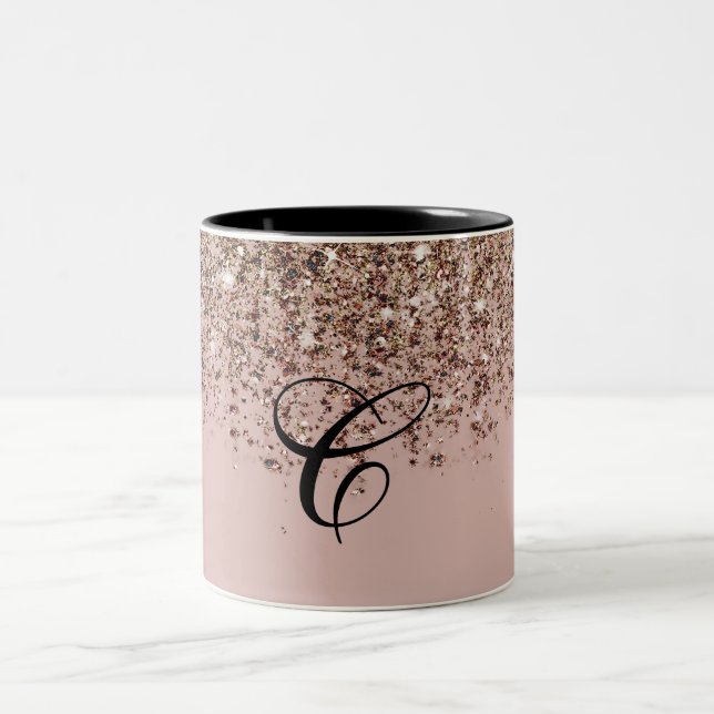 Taupe  Rosa ros Bronze Guld Glitter Glam Två-Tonad Mugg (Center)