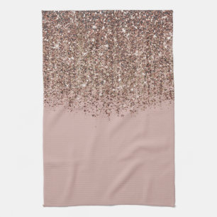 Taupe Rosa ros Guld Bronze Glitter Cascade Kökshandduk