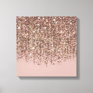 Taupe Rosablommig Rosa Brons Guld Glitter Glam Canvastryck