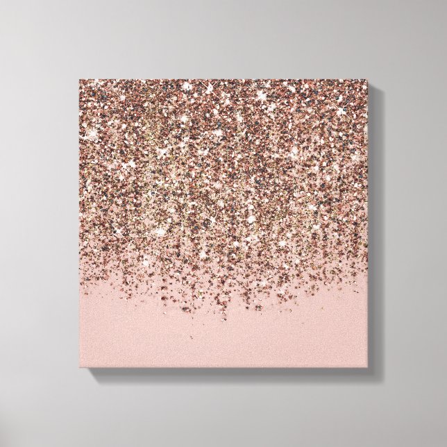Taupe Rosablommig Rosa Brons Guld Glitter Glam Canvastryck (Framsida)