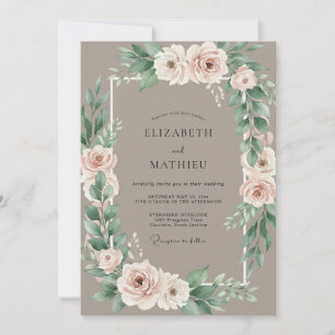 Taupe Rosenkranz Bröllop Blush Inbjudningar