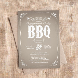 Taupe Rustic Förlovningsfest BBQ Inbjudningar