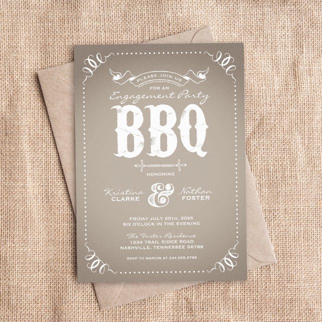 Taupe Rustic Förlovningsfest BBQ Inbjudningar (Skapare uppladdad)