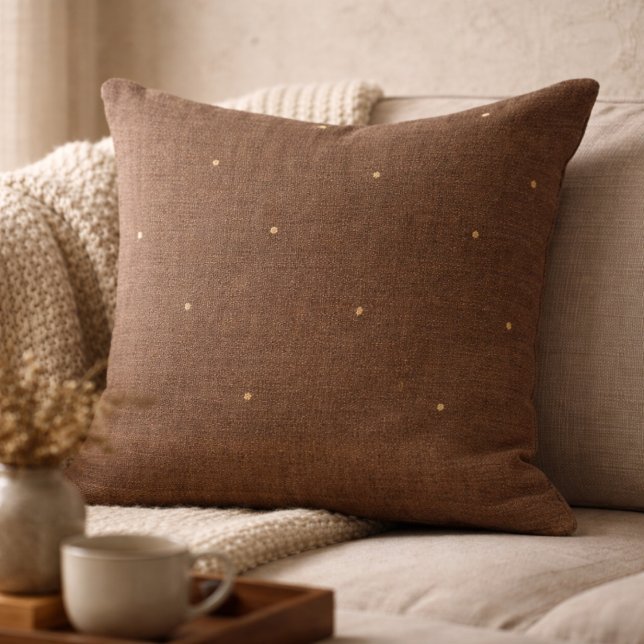 Taupe Rustic Hearth Throw Pillow Kudde (Dark taupe woven texture print with subtle gold sparks, grounded layers for warm hearth spaces)