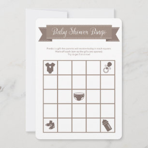 Taupe Sand Baby Shower Bingo Game Dubbla Side Inbjudningar
