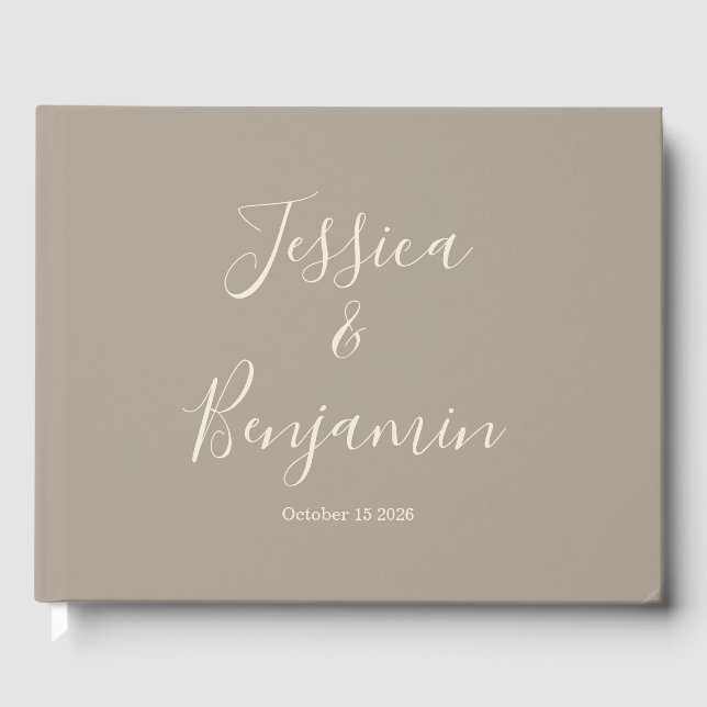 Taupe Sand för minimalistisk Elegant-skripttyp Gästböcker (Framsida)