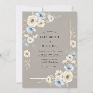 Taupe Silver Peony Bröllop Inbjudningar