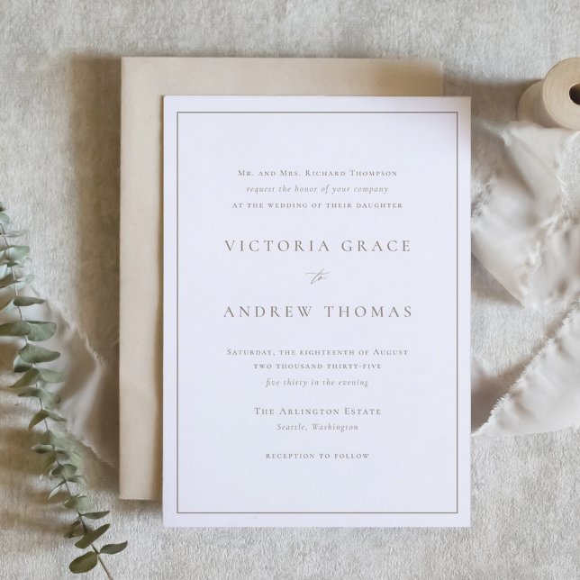Taupe Simple Typography Formal Bröllop Inbjudningar (Taupe Simple Typography Formal Wedding Invitation)