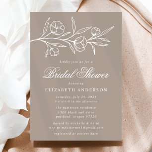 Taupe Skisserad Bröllopsdusch med Blommor Inbjudningar
