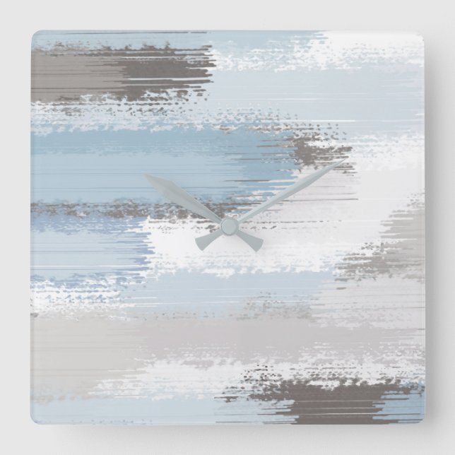 Taupe Slate Blue Abstrakt Brushstrokes Fyrkantig Klocka (Framsida)